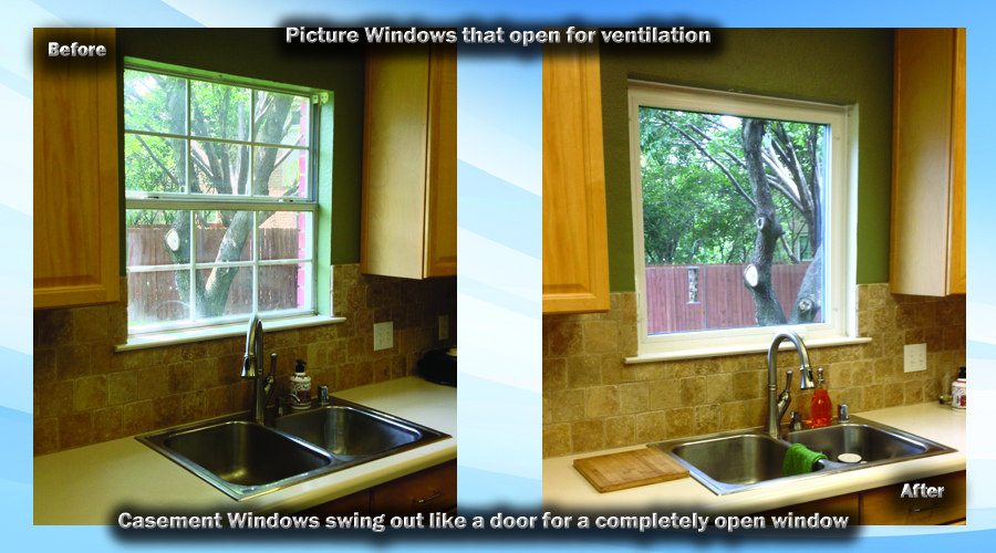 Single Hung windows go up and down but casements that swing or venting windows that slide are also great options for windows in the kitchen