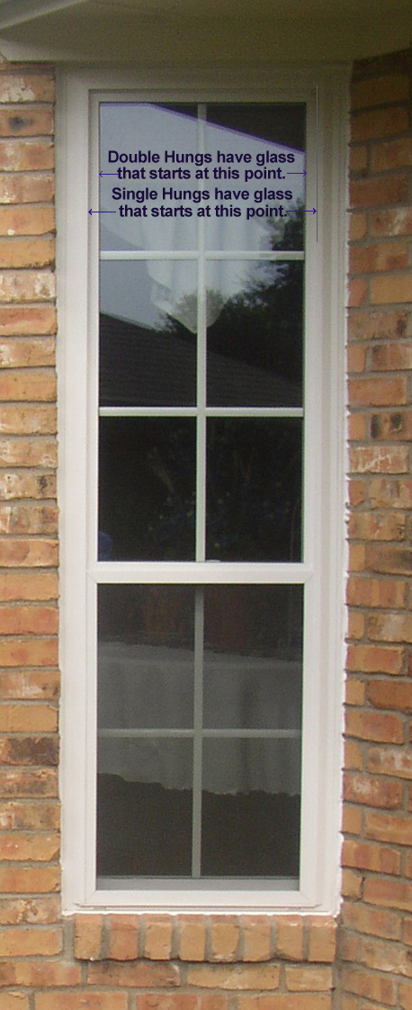 This is a Mezzo Double Hung with grids as an oriole.  Orioles are windows with a taller top sash than the bottom sash of the window. This diagram also shows the glass size difference in a double hung verses a single hung.