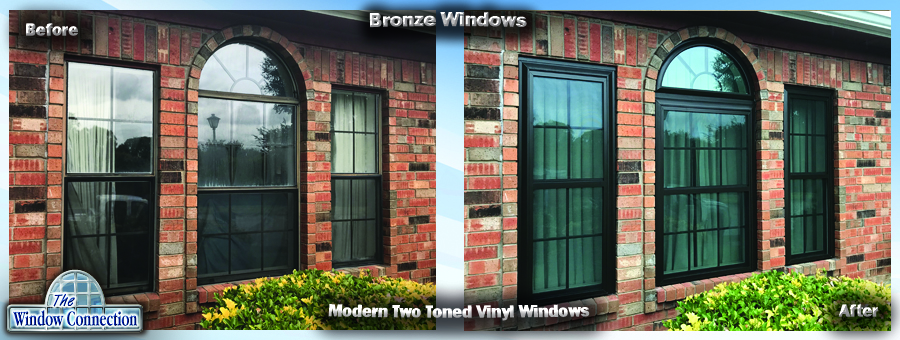Bronze windows were used a lot in the 80's and look better in some cases. The modern version of bronze windows is the two toned vinyl replacement window