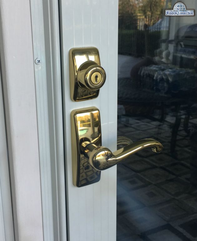 Storm Door Handle From The Window Connection - Bright Brass Gold Lever Style with Deadbolt Lock