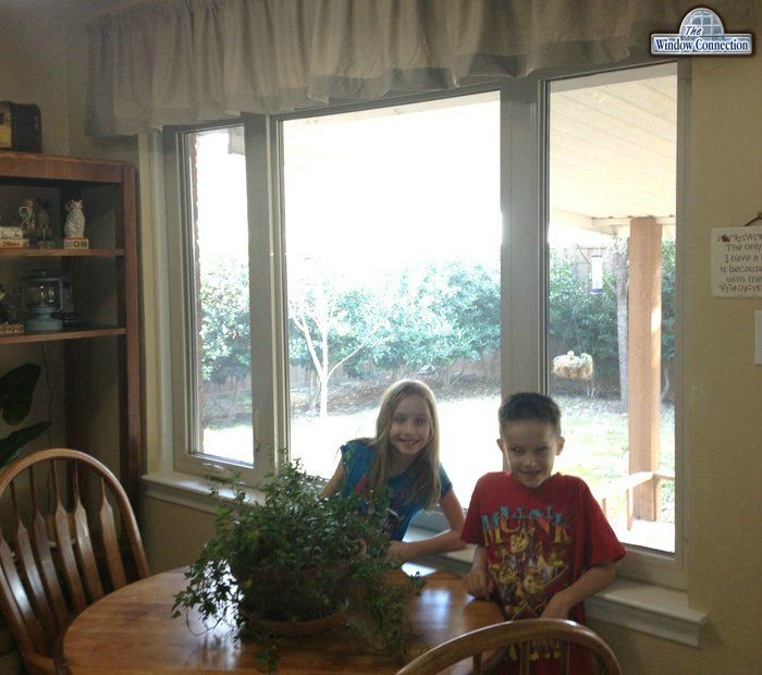 Alside Three Lite Casement in Beige in Farmers Branch Texas Interior View - And two of my kids when they were little
