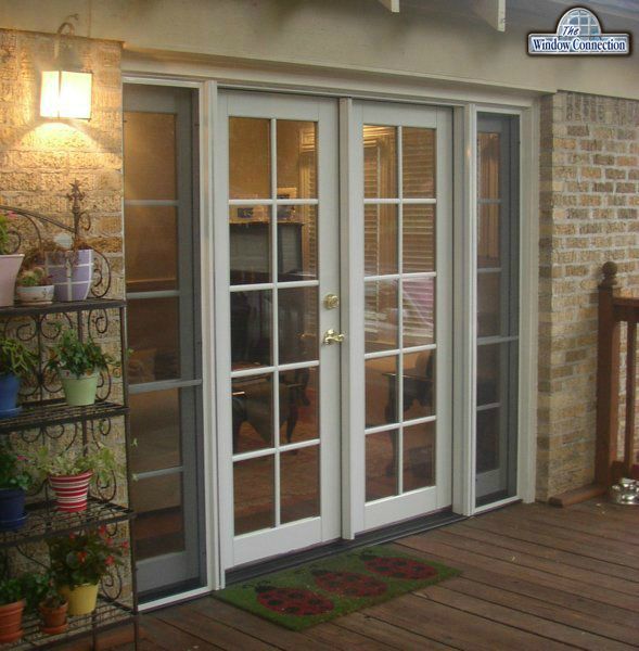 Aluminum Clad Exterior French Door with Venting Sidelites and Simulated Divided Lite Grids Exterior View