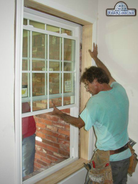 Here we see a window going in with new wood returns and casing at the same time
